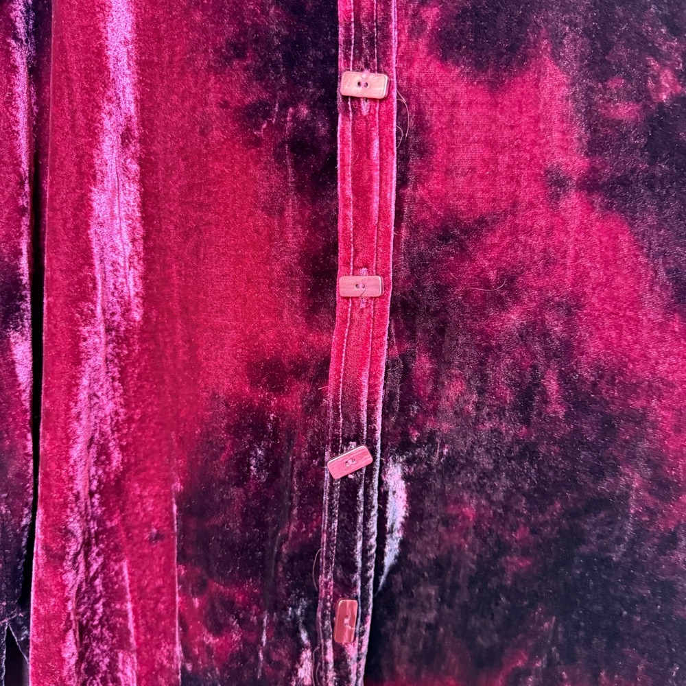 John Mark Women Burnout Velvet Button‎ Front Top Medium Burgundy Lagenlook Tunic - Picture 5 of 10